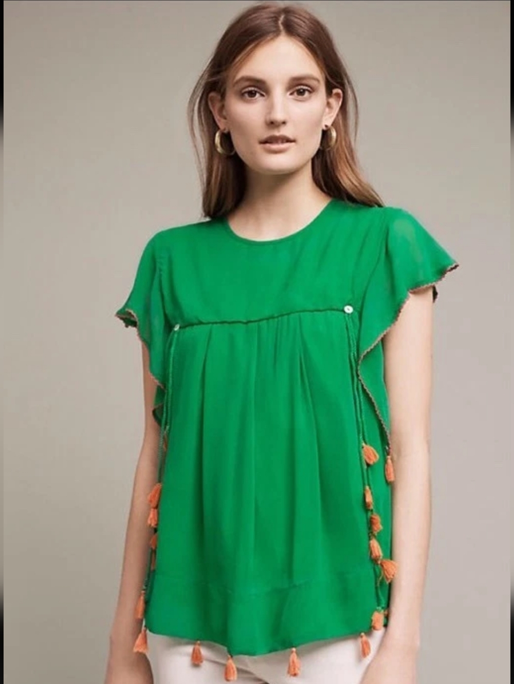 Anthropologie Emerald Tassel Top by Banjanan